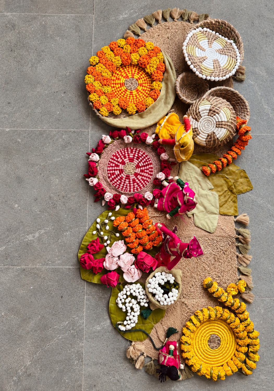 Vibrant Indian Floral Arrangement on Stone